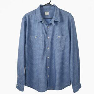 J.Crew Mens XL Chambray Button Down Shirt Blue White Polka Dot Cotton